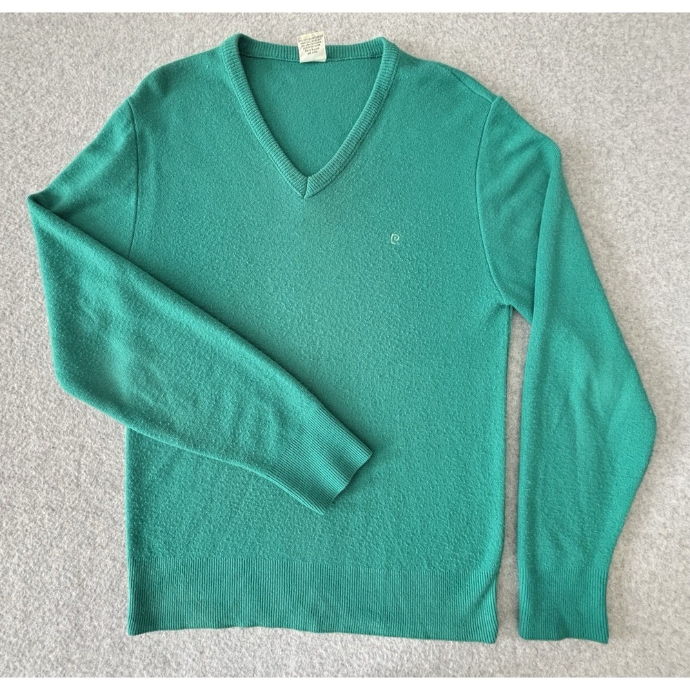 Pierre‎ Cardin Vintage Long Sleeve Jumper Sweater - Teal- Men's Large V Neck